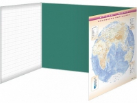 Доска аудиторная, меловая, магнитно-маркерная, трехэлементная (клетка, линейка, пропись, карта мира) + комплект тематических магнитов - «globural.ru» - Ессентуки